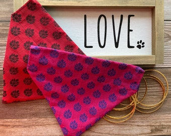 Red/Black or Fuchsia/Purple Jacquard Chanderi Booti Over-the-Collar Dog Cat Bandana