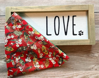 Red Asian Fan Cotton Fabric Over-the-Collar Dog Cat Bandana