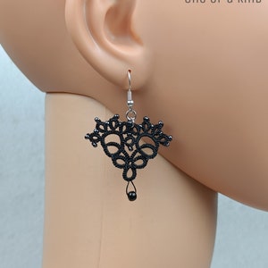 Tatting Ohrringe Schwarz Spitze Herz