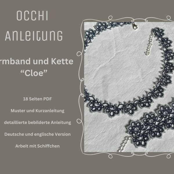 Occhi Anleitung tatting pattern Armband und Kette mit vielen Perlen