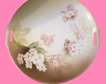 Vintage Collectible Hand Painted Pink Floral Porcelain Cake Plate From RS Tillowitz,Germany