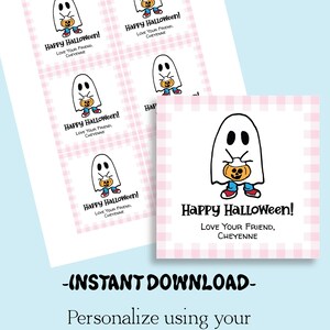 Happy Halloween Cute Ghost Gift Tag for Halloween Printable - Instant Digital Download A553P