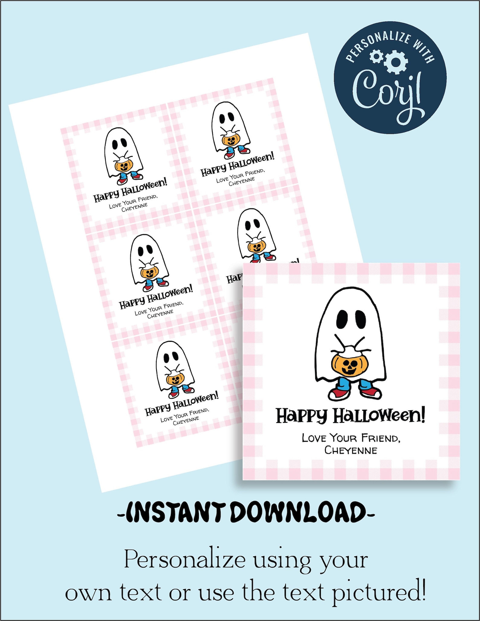 Happy Halloween Cute Ghost Gift Tag for Halloween Printable Instant