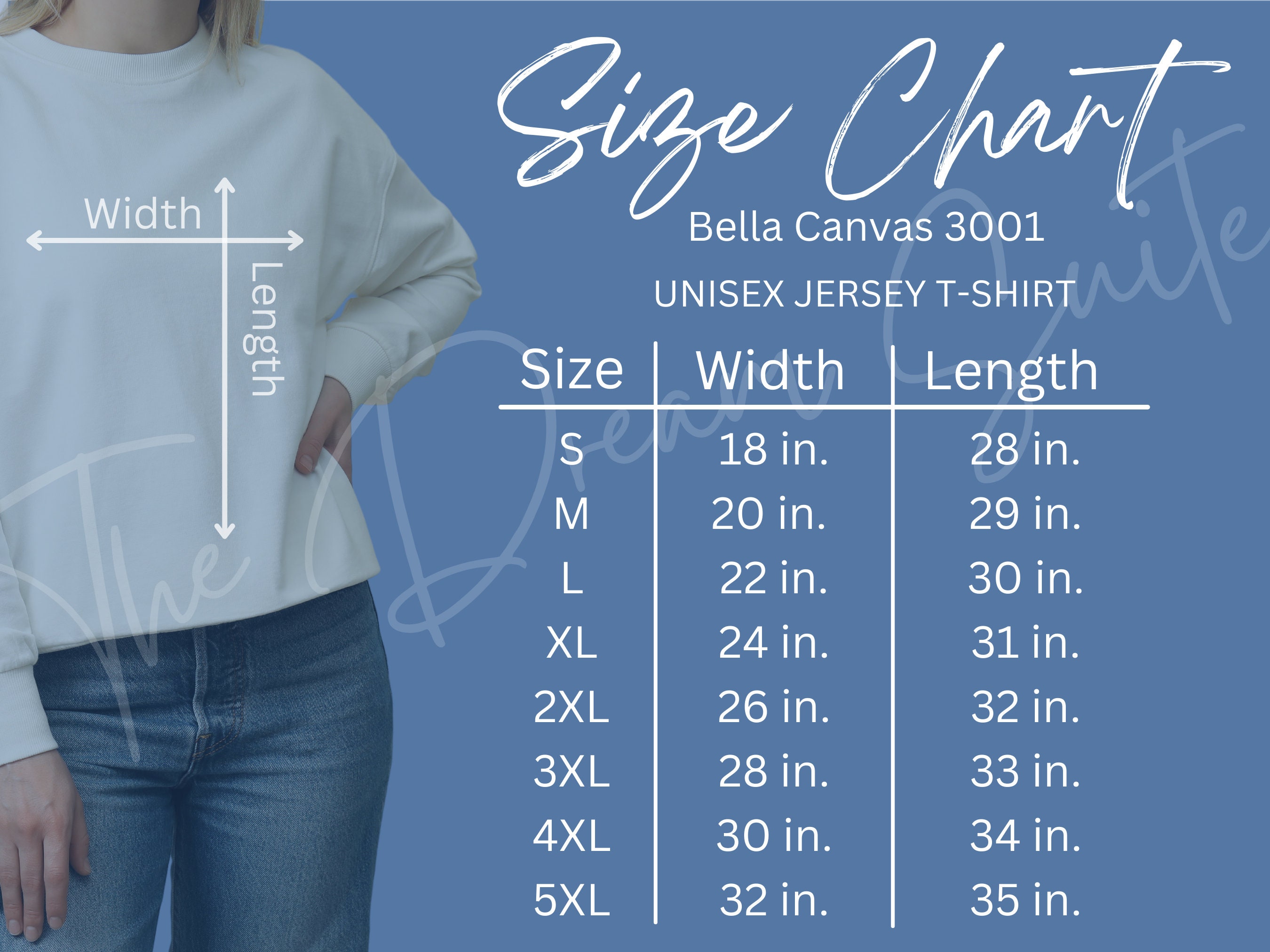 Bella Canvas 3001 Size Chart Gildan 18000 Size Chart Blue - Etsy