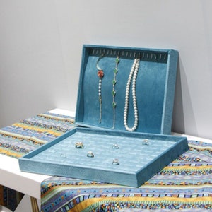 Luxury Velvet Stackable Jewelry storage/organizer ,5 colours : GreenPink /Deep blue /Light BLue/ Creamwhite /Black/Grey,Fully customizable zdjęcie 8