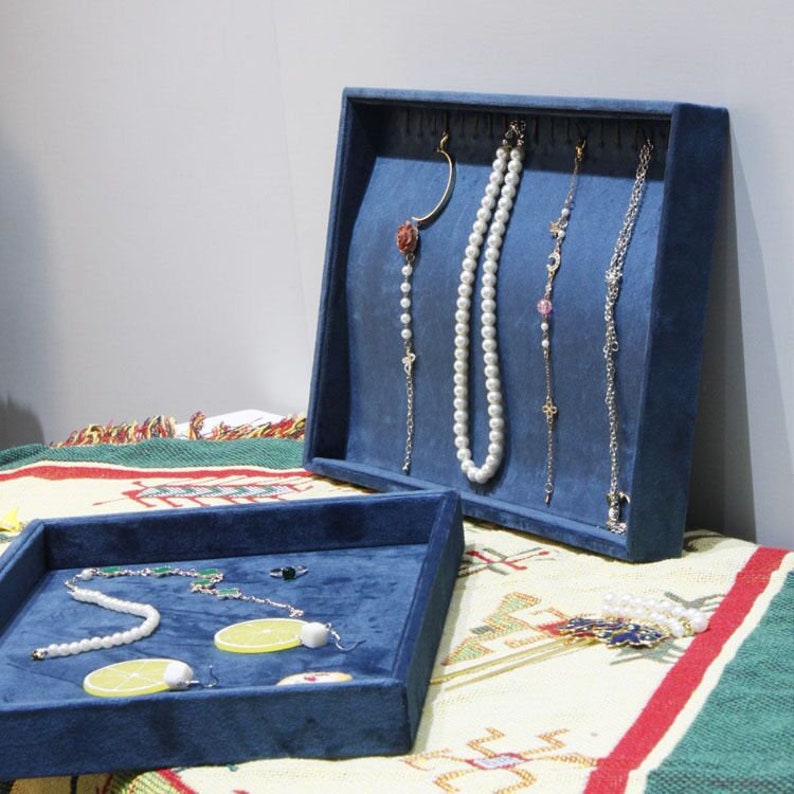 Luxury Velvet Stackable Jewelry storage/organizer ,5 colours : GreenPink /Deep blue /Light BLue/ Creamwhite /Black/Grey,Fully customizable zdjęcie 9