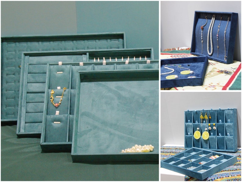 Luxury Velvet Stackable Jewelry storage/organizer ,5 colours : GreenPink /Deep blue /Light BLue/ Creamwhite /Black/Grey,Fully customizable image 1