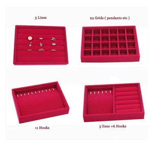 Petit plateau de rangement/organisateur de bijoux empilable, 5 couleurs : gris/rose/bleu royal/noir/violet en option.
