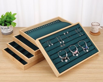 Bamboo Deep GreyGreenJewelry storage display ,jewelry organizer ,fully customizable for any size and layout