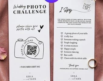 I Spy Wedding Scavenger Hunt, QR Code Photo Share Game, Capture the Love Card, Wedding Reception Activity, Canva Template Instant Download