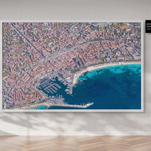 Cannes Print, arte mural, cartel de la ciudad, Cannes, Costa Azul, Francia, Póster de arte aéreo, impresión de mapa de la ciudad