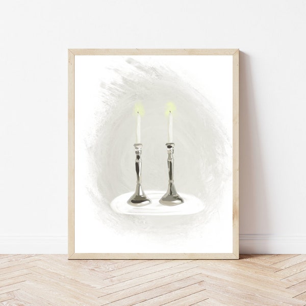 Judaica candlesticks Jewish tradition lighting Shabbat candles digital print wall art for Jewish heritage pride spiritual wall art judaica