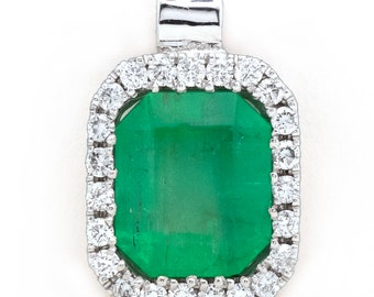 5.56tcw Natural Colombian Emerald & Diamond Pendant In White Gold 18K