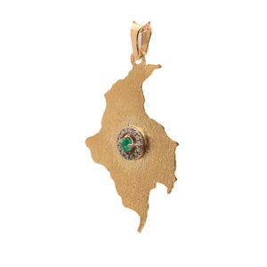 Colombian Sketch Pendant 18K Yellow Gold Croquis Colombia Emerald and Diamonds 18&#39;&#39; Handmade