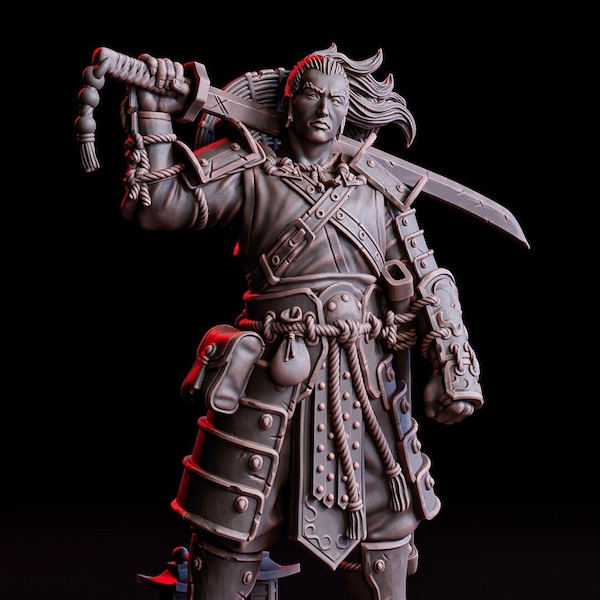 Male Monk Ronin Samurai | Miniature 28mm 32mm 75mm Scale | 8K Resin | 3D Printed | Unpainted Tabletop Fantasy RPG Dungeon Dragons D&D