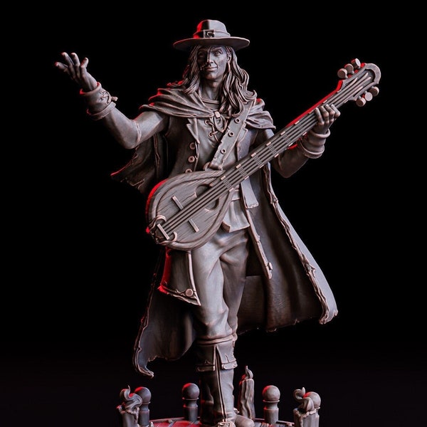 Male Bard Lute | Miniature 28mm 32mm 75mm Scale | 8K Resin | 3D Printed | Unpainted Tabletop Fantasy RPG Dungeon Dragons D&D