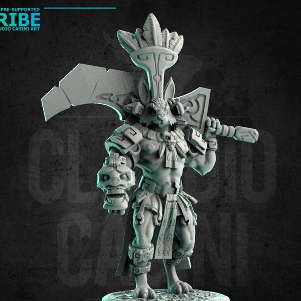 Male Rabbit Folk Tribal Barbarian | Miniature 28mm 32mm Scale | 8K Resin | 3D Printed | Unpainted Tabletop Fantasy Dungeon Dragons D&D