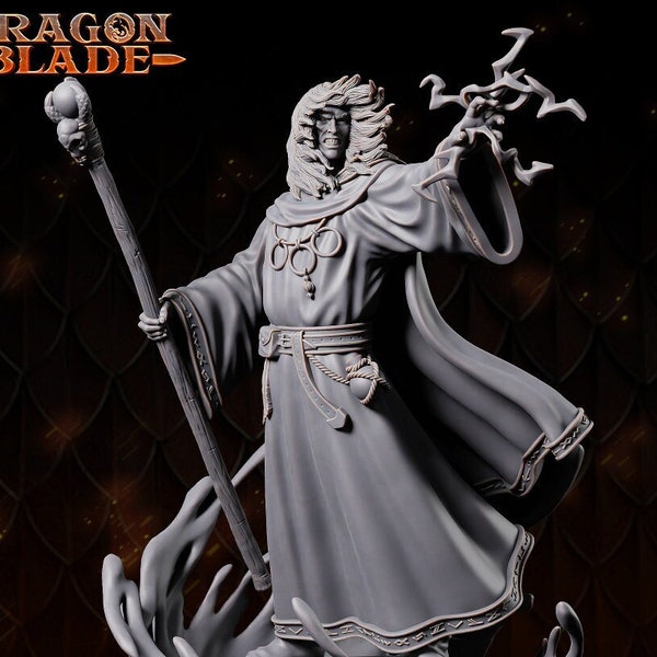 Human Wizard Sorcerer Mage | Miniature 28mm 32mm 75mm Scale | 8K Resin | 3D Printed | Unpainted Tabletop Fantasy RPG Dungeon and Dragons D&D