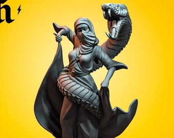 Female Dancer Snake Charmer | Miniature 28mm 32mm 75mm Scale | 8K Resin | 3D Printed | Unpainted Tabletop Fantasy RPG Dungeon Dragons D&D