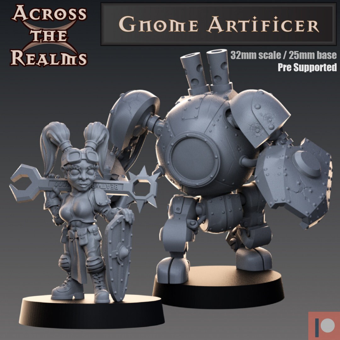 Gnome Artificer With Iron Golem Miniature 28mm 32mm Scale 8K Resin 3D ...