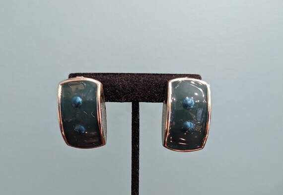 Teal and Silver Rectangular Earrings - image 1