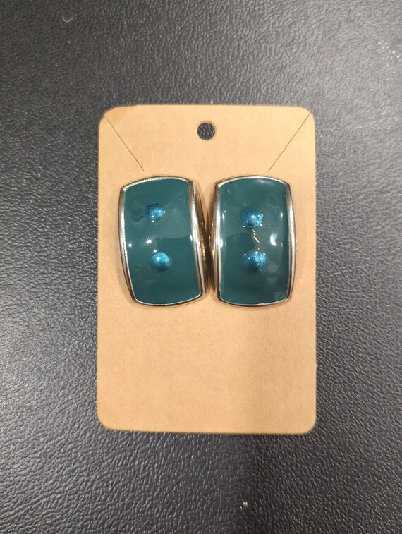 Teal and Silver Rectangular Earrings - image 2