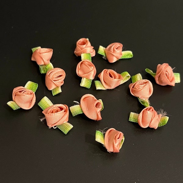 13 Vintage Mini Satin Ribbon Roses on Bows