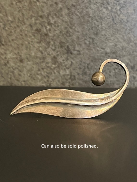 Sterling Silver Delfino Leaf Pin Brooch, Taxco, M… - image 2