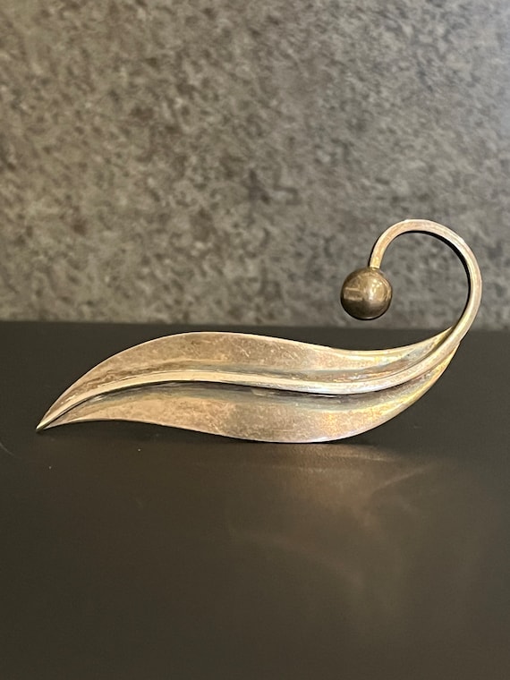 Sterling Silver Delfino Leaf Pin Brooch, Taxco, M… - image 1