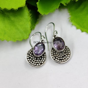 Natural Purple Earrings, 925 Sterling Silver Dangle Earrings For Women, Gemstone Earrings, Amethyst Earrings