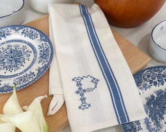 Cross Stitch Monogram Kitchen Towel, 100% Cotton Personalized Kitchen Gift
