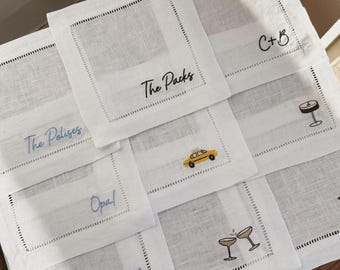 Servilleta de cóctel bordada personalizada con iniciales personalizadas e iconos de moda