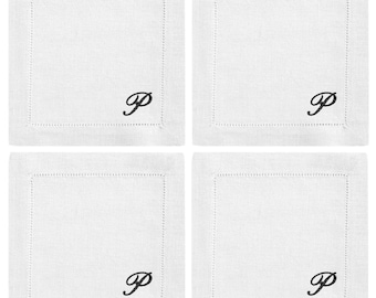Juego de 4 servilletas de cóctel con monograma inicial bordado personalizado