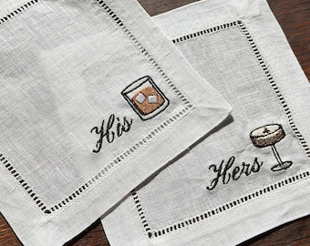 Servilleta de cóctel bordada personalizada con texto personalizado e iconos de cócteles