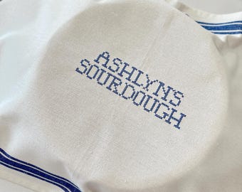Custom Sourdough Towel, Personalized Sourdough Gift, Cross Stitch Kitchen Towel, Banneton Cover, Sourdough Starter Name Towel