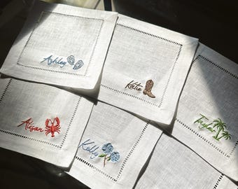 Servilleta de cóctel bordada personalizada con texto e icono personalizados