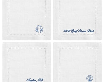 Coastal Beach Custom Embroidered Cocktail Napkin