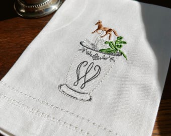 Embroidered Mint Julep Cup Hand Towel | Horse Monogram