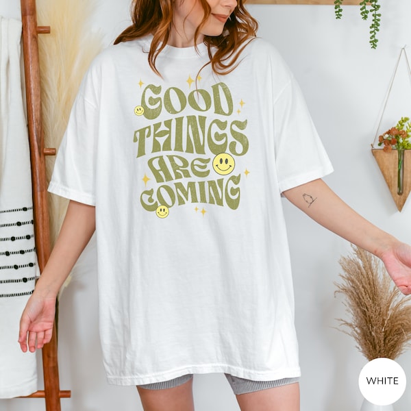 Good Things Are Coming Shirt - Retro Smiley Face Shirt Indie Aesthetic Clothes Retro Clothing Hippie Clothes Trendy Shirts