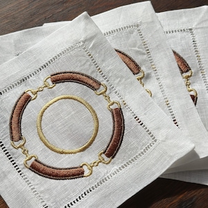 Embroidered Equestrian Horse Bit Monogram Cocktail Napkin, Kentucky Derby, Snaffle Bit, Fox Hunting