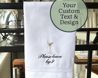 Toalla de bar con ícono y texto bordados personalizados, accesorios de bar personalizados, regalos de inauguración de la casa, regalos de boda, compromiso, inauguración de la casa y regalos para anfitriones.