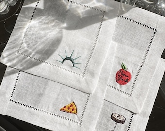 Custom Embroidered Cocktail Napkins, Hostess Gifts, Wedding Gifts, Housewarming Gift, Hostess Gift, Chic Gift, Icons, Monogram, New York