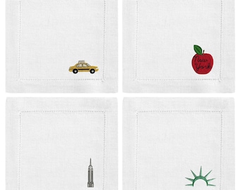 NYC Icon Embroidered Cocktail Napkin Set of 4