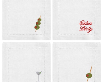 Extra Dirty Martini Embroidered Cocktail Napkin Set of 4