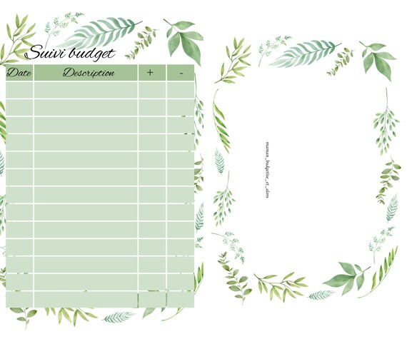 10 Pages De Garde Et Ses Suivi Budget Vert Et Crème Plantes - Etsy