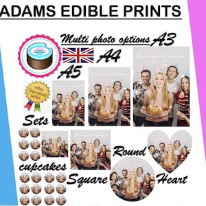 YOUR OWN EDIBLE Photo cake toppers, cupcake toppers, Any personalised image, Multiple options on sizes, Quality Icing or Wafer, Pre cut opt.