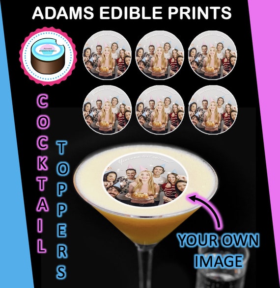 COCKTAIL TOPPERS Your Own Edible Photo Wafer Paper Text Etsy UK
