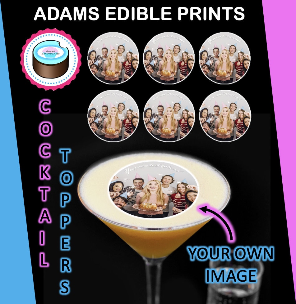 COCKTAIL TOPPERS Your Own Edible Photo Wafer Paper Text - Etsy UK