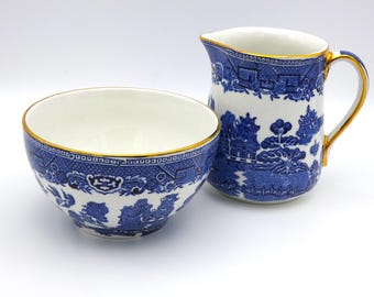 Vintage Arklow Pottery Blue Willow Pattern Open Sugar and Creamer Set