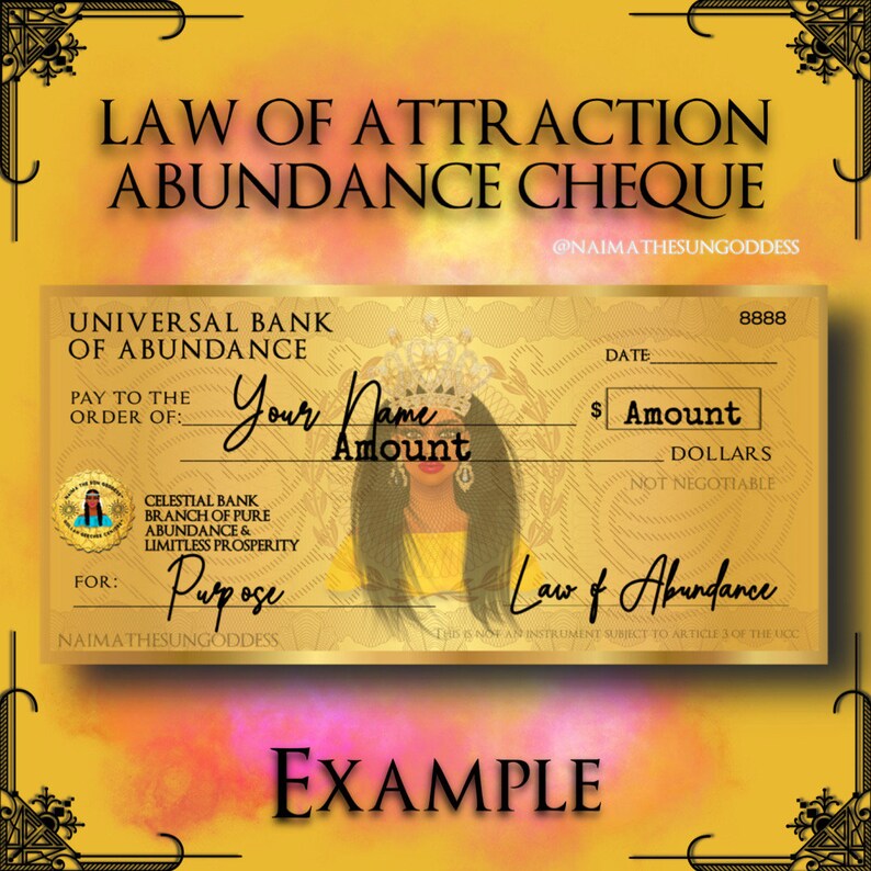 Abundance Cheque for Manifestation Law of Attraction Law of Etsy